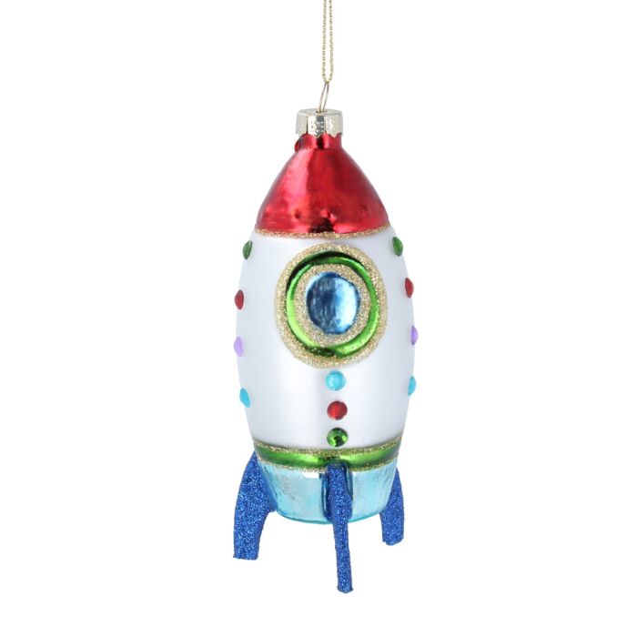 Gisela Graham Red/White/Blue Rocket Glass Tree Decoration